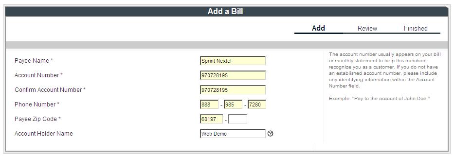 Select Company as the type of payee to add 4. You will automatically move to the Add a Bill screen.