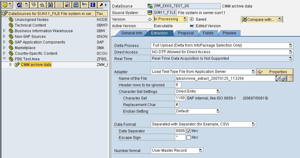 Transfer of Archived SAP ERP Data to SAP NetWeaver BW 17 Diagram 6: Definition of a DataSource in the File source system