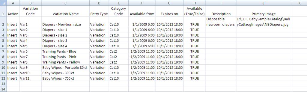 Figure 2: CSV file type 2, entry file, products Figure 3: CSV file type 2, entry file, variations Figure 4: CSV file type 2, entry file, packages CSV File Type 3 Entry relations file