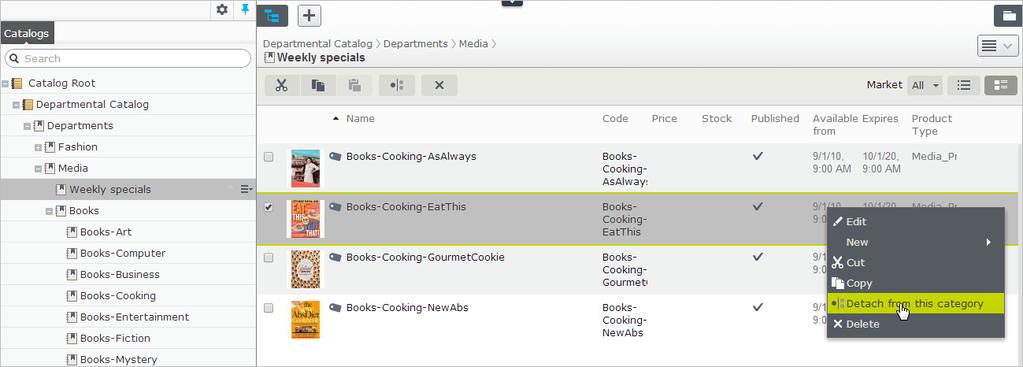 Catalogs 57 2. From the context menu, click Detach from this category. To detach multiple catalog entries simultaneously, select them and click the Detach toolbar button.