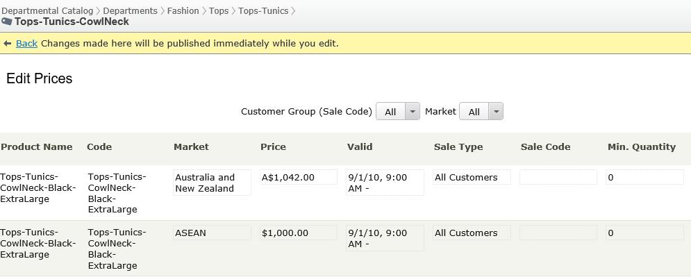 Catalogs 73 Menu options Variants Lets you view and update a product's variants. Pricing The Pricing view lets you view and update price information for a product's variants.
