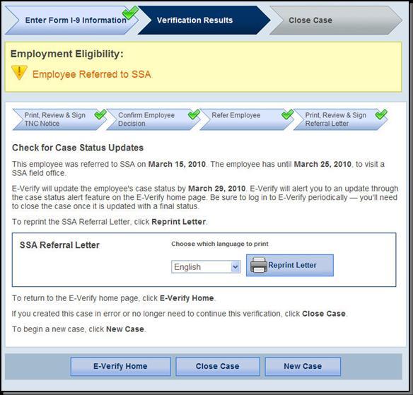 The employee has been referred to SSA, and the case status is Employee Referred to SSA.