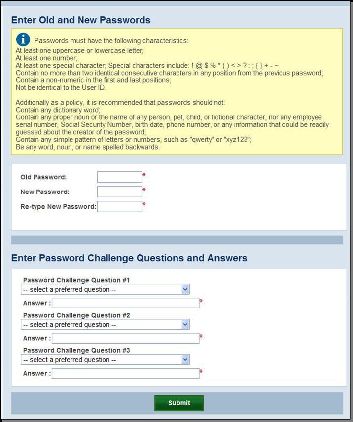 Change Password page will display. Type current password in the Old Password field. Type new password in the New Password field. Re-Type New Password in the Re-Type New Password field.