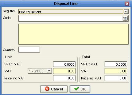 Specify the quantity sold Use the Unit and Total panels to specify the selling price inclusive or exclusive of VAT, as for rental lines. Press the OK button to add the detail line to the invoice.