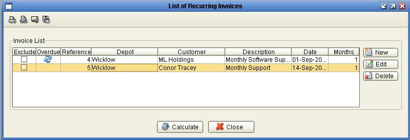 A list of any recurring invoices within the system appears on screen.