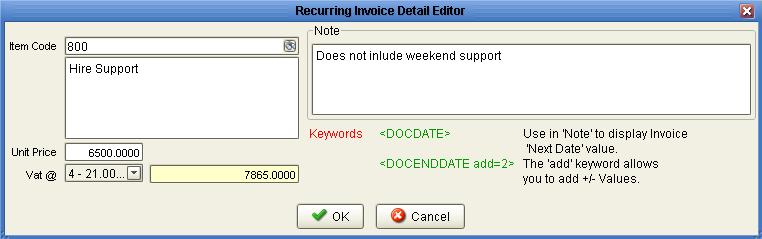 Next click the new button to the bottom right of the Recurring Invoice Editor Panel, to create the details of the actual invoice.