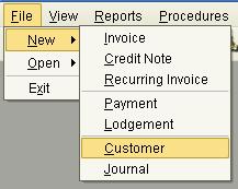 Customer Select File, New, Customer from the Sales Ledger Menu.