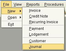 Journal Entry. Select File, New, Journal from the Sales Ledger menu.
