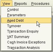 Fill in the Current Date and the Year End by highlighting the icon. Click Save Aged Debt Select View, Aged Debt from the sales Ledger Menu.