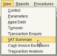 Vat Summary Select View, Vat Summary from the Sales Ledger Menu.