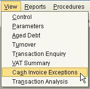 Cash Invoice Exceptions The cash invoice exceptions panel generates and displays the invoices where operators