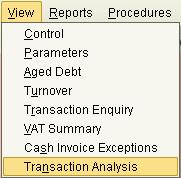 Transaction Analysis Select View, Transaction Analysis from the sales
