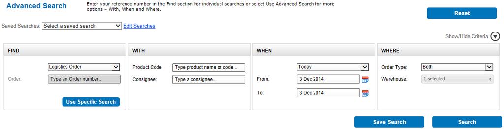Advanced Search includes individual searches or, when enabled, additional search criteria.