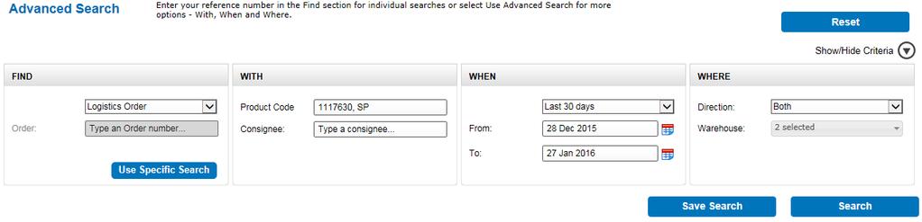 Searches Track and Trace Search all the details and the latest status of your freight movement or order.