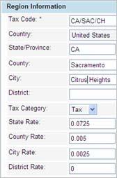 4. In the County, City, and District fields, enter the official government names for each division ONLY if tax rates are different or need to be collected separately for each.