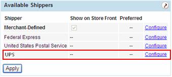Setting up Shipping Preferences Use this area to specify the shipping methods you will offer to your web store customers. You must have an account open with any selected commercial shippers.