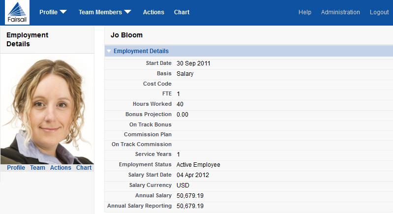 team member's employment details from their profile page: