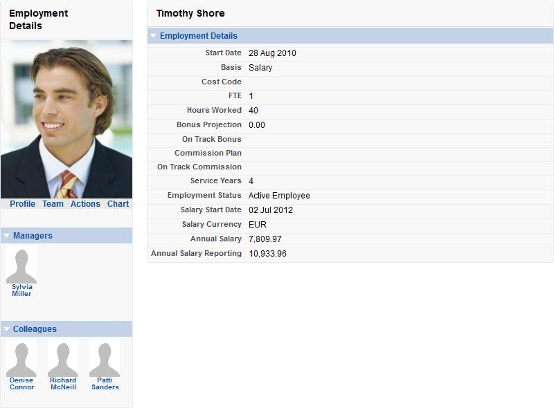 Employment Details To view more detail on an team member, click the team member name: Fairsail displays the Employment