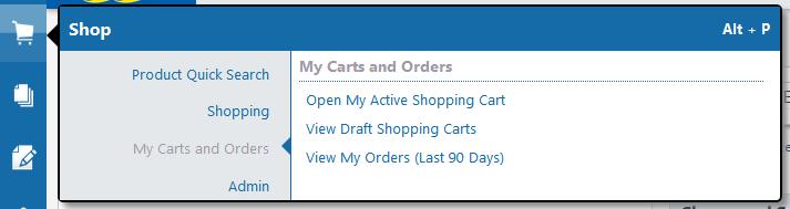 Section 3 Phoenix Menu Options The My Carts and Orders sub menu contains options for