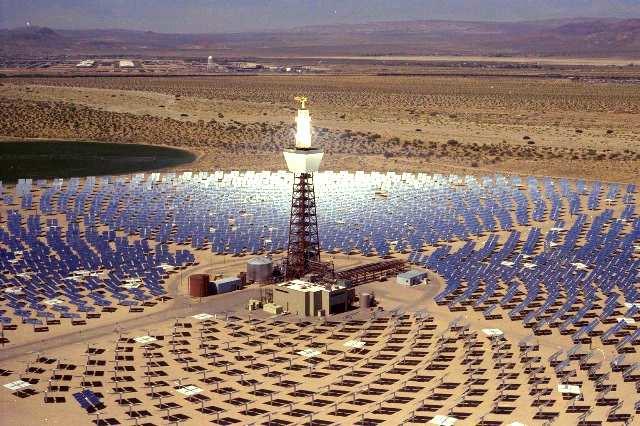 Solar chimney plant, Manzanares, Spain (1981-1989) [solar to electric efficiency ~ 2 %] Central receiver solar power plant, Barstow, California, 10 MW e [solar to electric efficiency Solar ~ 15