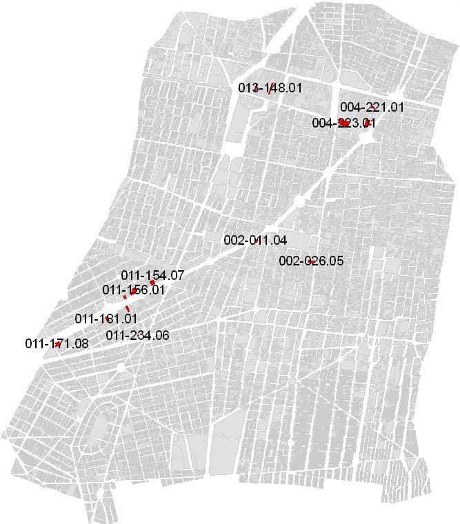Figure 5 Map of the maximum interstorey drift of structures in Mexico City centre for the June 19, 1999 earthquake 4.