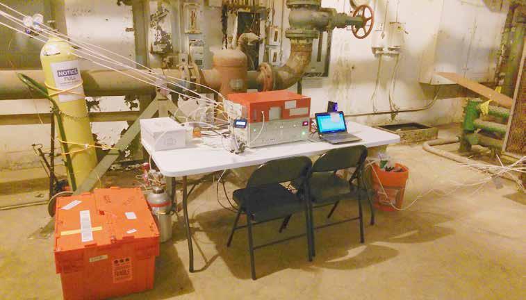 2 Sampling equipment was more complex than in previous sampling activities, and included extending tubing throughout the southern end of the basement and into the middle of the basement, and into