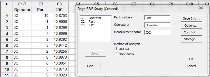 Variable GRR Calculation (Minitab) Fill in part number, Operators