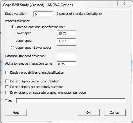Variable GRR Calculation (Minitab) Fill in upper and