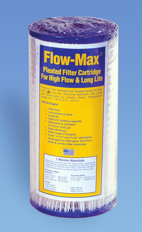 Flow-Max Pleated Filter Cartridges Greater surface area for longer life and reduced filtration costs. Highly efficient, five ply filter media Our one micron absolute and 0.
