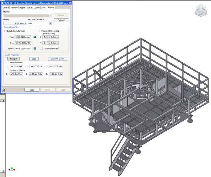 Figure 3: Detailed 3-D model geometry design of tracked combat vehicle maintenance and training system, created in Autodesk Inventor CAD software The structure incorporates a replica of the combat