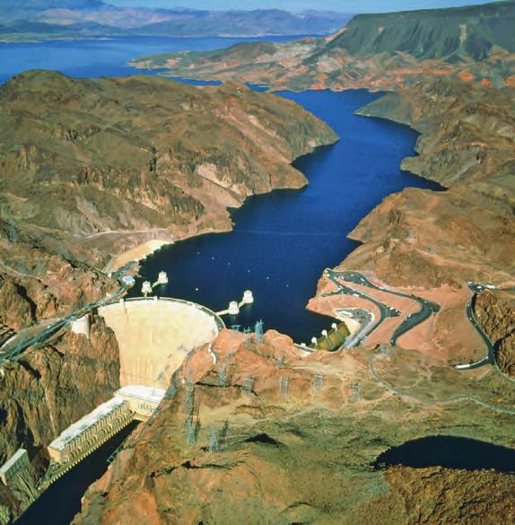 8 Energy, power and climate change The Hoover Dam in Colorado can generate 1.5 3 10 9 watts. The energy stored in a lake at altitude is gravitational PE.