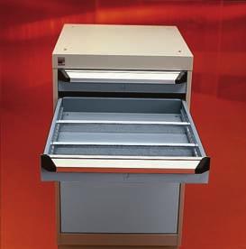 Variety of accessories available : hanging file bars, plastic bins and dividers.