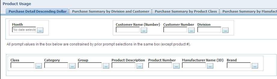 1. How can I pull usage reports by product categories? a. Click on Product Usage>Purchase Details Descending Dollar.