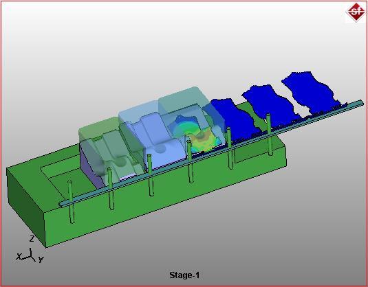 Schafstall, Wohlmuth, Barth, Barton Newest developments in metal forming process simulations 11 Another example is shown here for a connected multiple-stage part.