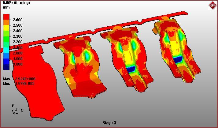 12 Newest developments in metal forming process simulations Schafstall, Wohlmuth, Barth, Barton Fig. 13: Simulated sheet thickness after the 3.