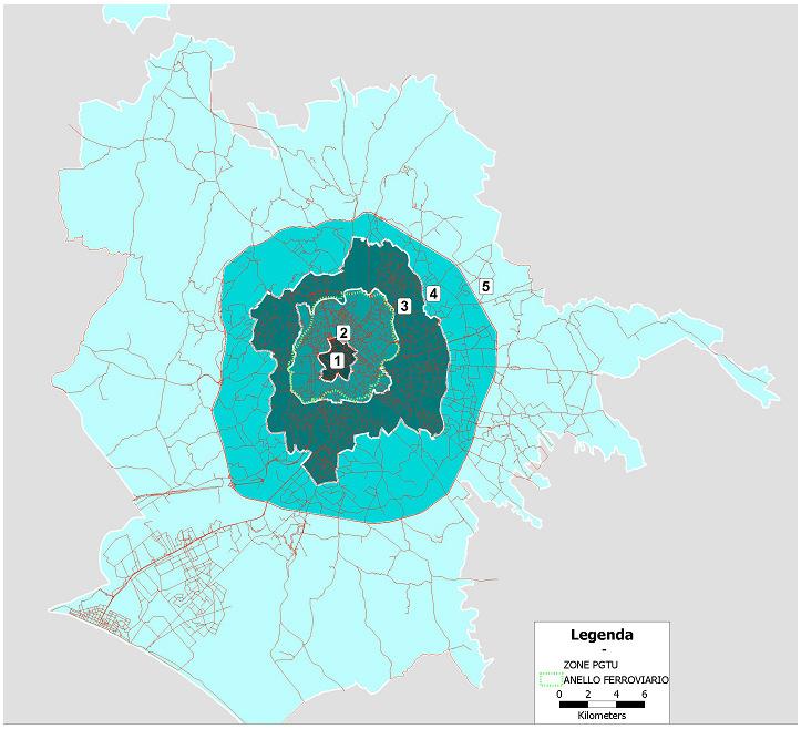 Comparisons of traffic flows in Rome at peak hours, 2006 2012 Blue indicates a decrease in traffic volumes Red represents an increase.
