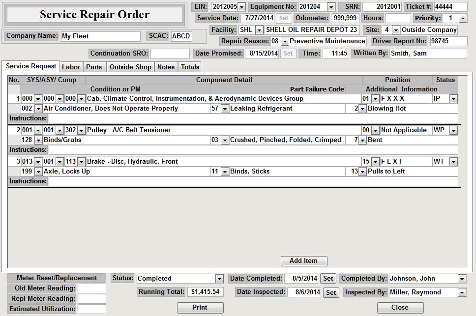 Quickly and Easily Create Service Repair Orders Service Repair Orders (SRO) can quickly and easily be created.