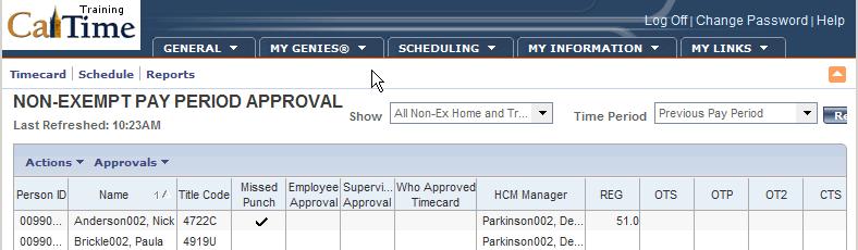 Logging Off Supervisors of Non-Exempt Employees (RDP): Once your work is complete, use the Log Off link to exit CalTime and end your session.