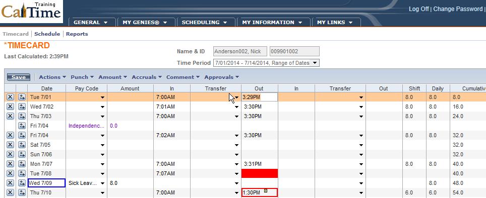 Responsibilities and Getting Started RDP-Access Timecards A CalTime employee s RDP- access timecard is shown below: 3 1 2 5 6 4 9 8 10 12 7 11 13 Legend 1... Command buttons 2... Time Period 3.