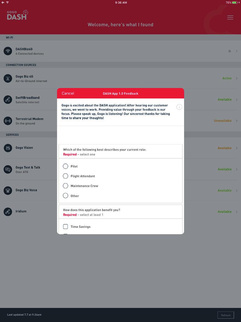 Provide feedback section Gogo values input and feedback. The provide feedback section is a way for your voice to be heard.