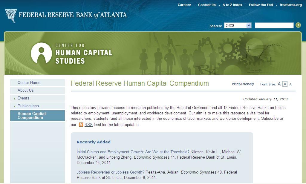 Federal Reserve System s Human Capital Compendium A comprehensive repository of research published by the Federal