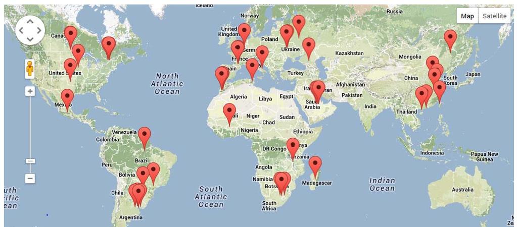 Global network of over 30 voluntary JECAM sites A collaborative global network of sites, working on