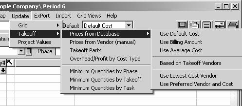 The Power of a Database Components of Takeoff Screen: Bid Items table of contents of the entire estimate Assemblies unit based pricing matrix Parts individual pieces, as large or small as you wish