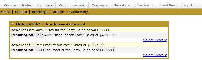 This will bring up a screen that tells you what Hostess rewards you have earned at your party.
