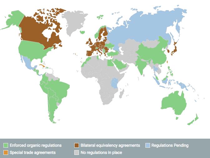 relation to imported materials. 23 While many countries have organic regulations in place, the global marketplace for organic trade is still incomplete and subject to inconsistencies (Figure 2).