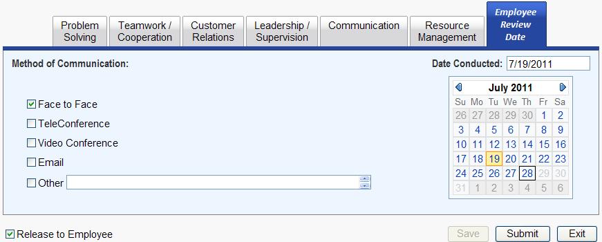 The Supervisor may click Release to Employee button to allow the employee to print the Additional