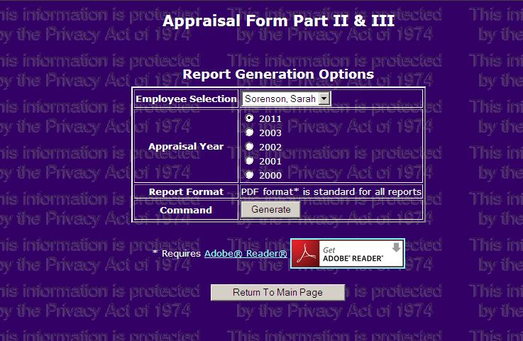 Annual Appraisal Report Supervisor CAS2Net refreshes the screen to display the Appraisal Form Part II & III, Report Generation