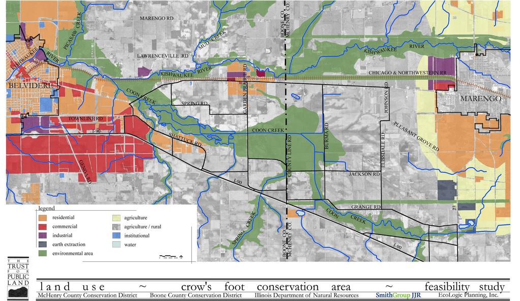 Current Comprehensive Plans for Boone and McHenry County designate much of the study area as environmentally sensitive land, open