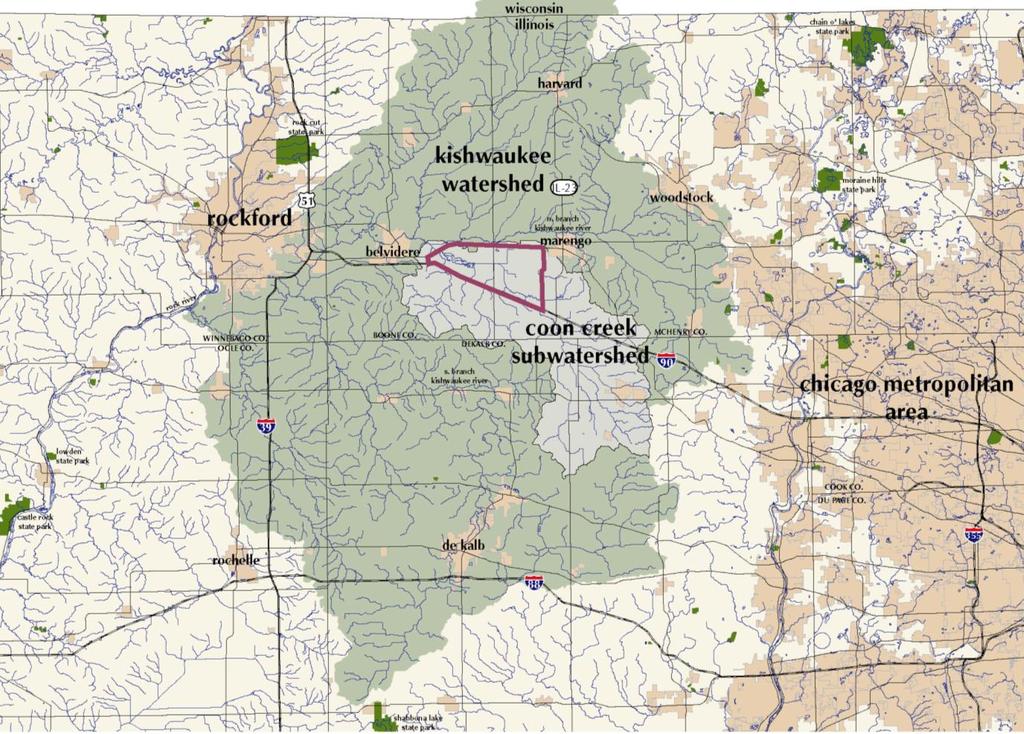 Study Area HYDROLOGICALLY CONNECTED Coon Creek and its tributaries span 158.3 miles in length with a 29.7-mile main channel.