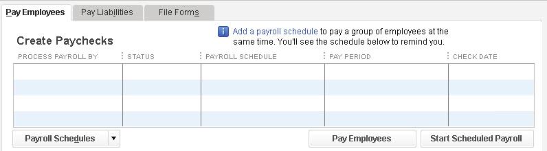 Paying employees Create paychecks Use the Create Paychecks area of the Pay Employees tab to pay your employees.